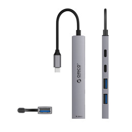 „Orico YSB4-U2“ USB-A/ USB-C šakotuvo prijungimo stotelė, 2x USB-A 2.0 + 1x USB-A 3.0 + 1x USB-C 2.0 + 1x USB-C – pilka