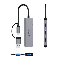 „Orico YSA5-U3“ USB-A/ USB-C šakotuvo prijungimo stotelė, 3x USB-A 2.0 + 1x USB-A 3.0 - pilka