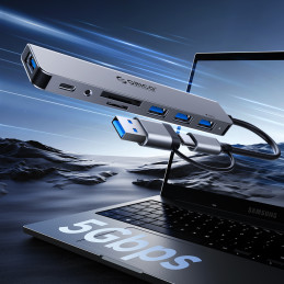 „Orico YSA5-U3“ USB-A/ USB-C šakotuvo prijungimo stotelė, 3x USB-A 2.0 + 1x USB-A 3.0 - pilka