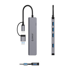 „Orico YSA7-U3“ USB-A/ USB-C šakotuvo prijungimo stotelė, 4x USB-A 2.0 + 1x USB-A 3.0 + 2x USB-C 2.0 - pilka