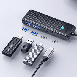 USB-C šakotuvas „Orico PAPW2AC-C3“ su 2 USB-A 3.0 + 2 USB-C 3.0 jungtimis – juodas