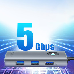 „Orico PW11-5P“ USB-C šakotuvo prijungimo stotelė, 1x USB-A 3.0 + 2x USB-A 2.0 + 1x USB-C PD + 1x HDMI – pilka