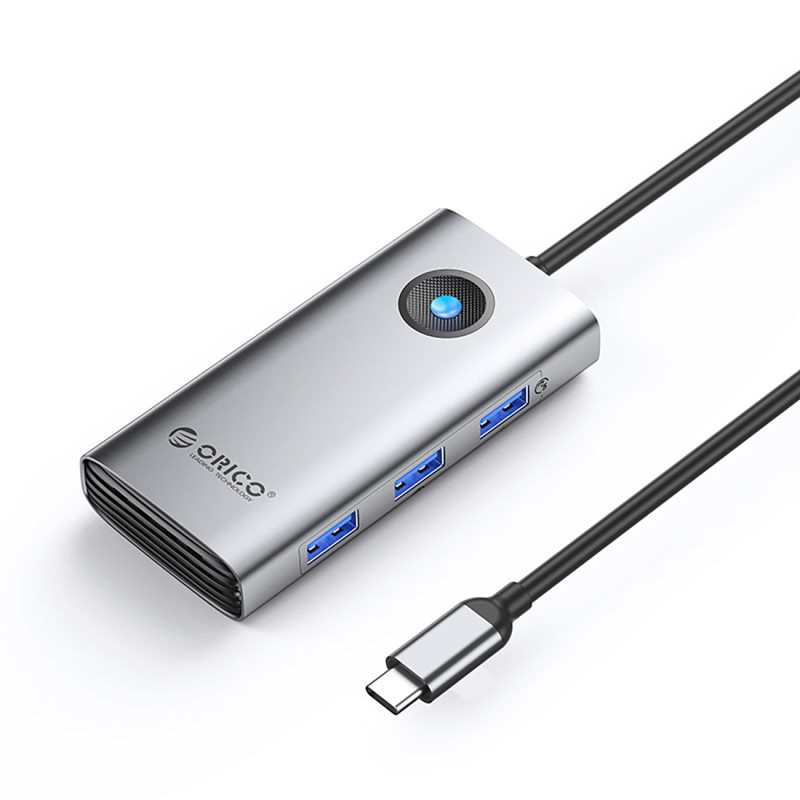 „Orico PW11-6P“ USB-C šakotuvo prijungimo stotelė, 3x USB-A 3.0 + 1x USB-C 2.0 + 1x HDMI - pilka