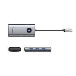 „Orico PW11-6P“ USB-C šakotuvo prijungimo stotelė, 3x USB-A 3.0 + 1x USB-C 2.0 + 1x HDMI - pilka