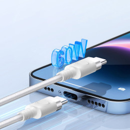 „Orico CDX“ 60 W 3 A maitinimo laidas USB-C - USB-C 1 m laidas - baltas
