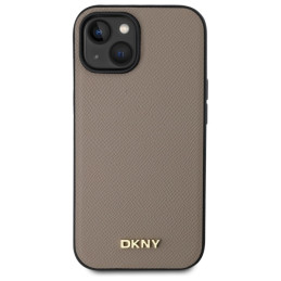 DKNY grūdėto metalo logotipo „MagSafe iPhone 15“ dėklas – smėlio spalvos