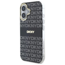 DKNY iPhone 16 dėklas su tekstūros raštu ir dryžiais – juodas