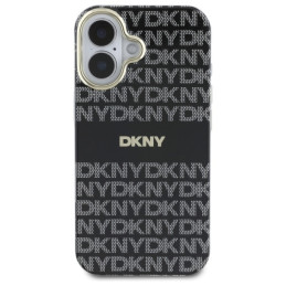 DKNY iPhone 16 dėklas su tekstūros raštu ir dryžiais – juodas