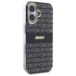 DKNY iPhone 16 dėklas su tekstūros raštu ir dryžiais – juodas