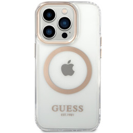 „Guess Metal Outline MagSafe“ dėklas, skirtas „iPhone 15 Pro“ – auksinis