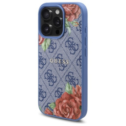 „Guess 4G“ „MagSafe“ dėklas su gėlių raštu, skirtas „iPhone 16 Pro“ – mėlynas