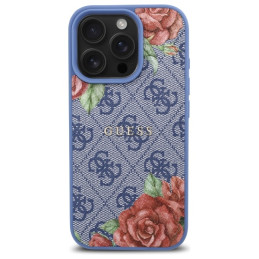 „Guess 4G“ „MagSafe“ dėklas su gėlių raštu, skirtas „iPhone 16 Pro“ – mėlynas