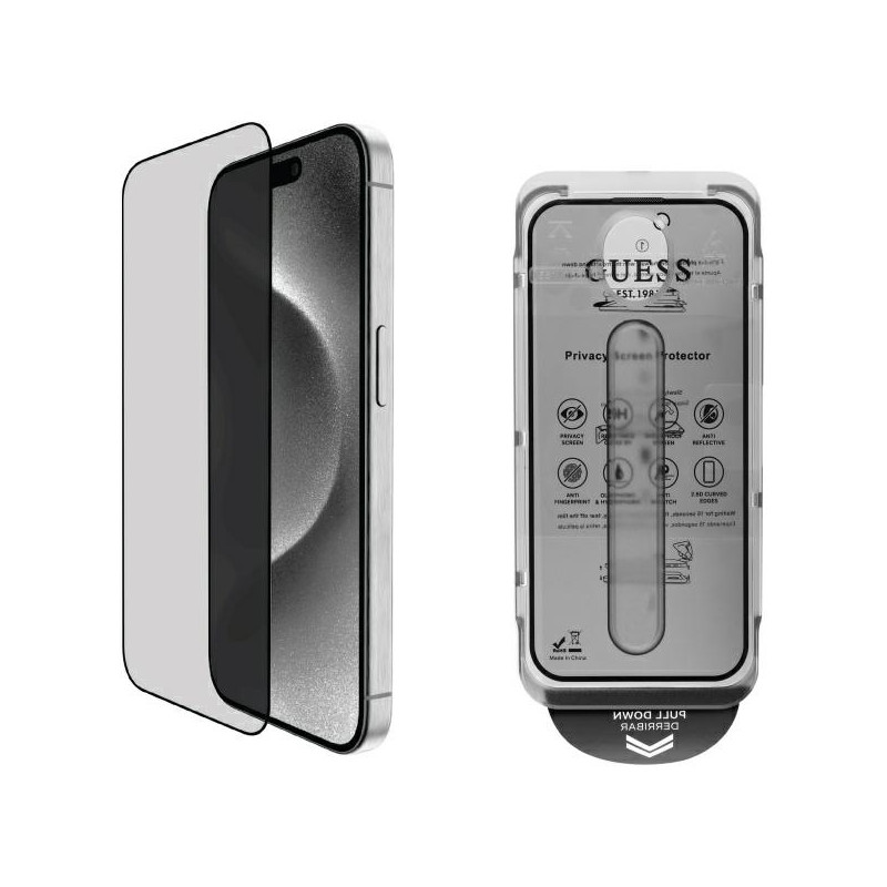 „Guess“ ekrano apsauga „Privacy 2.5D Outline“ grūdintas stiklas, skirtas „iPhone 16“