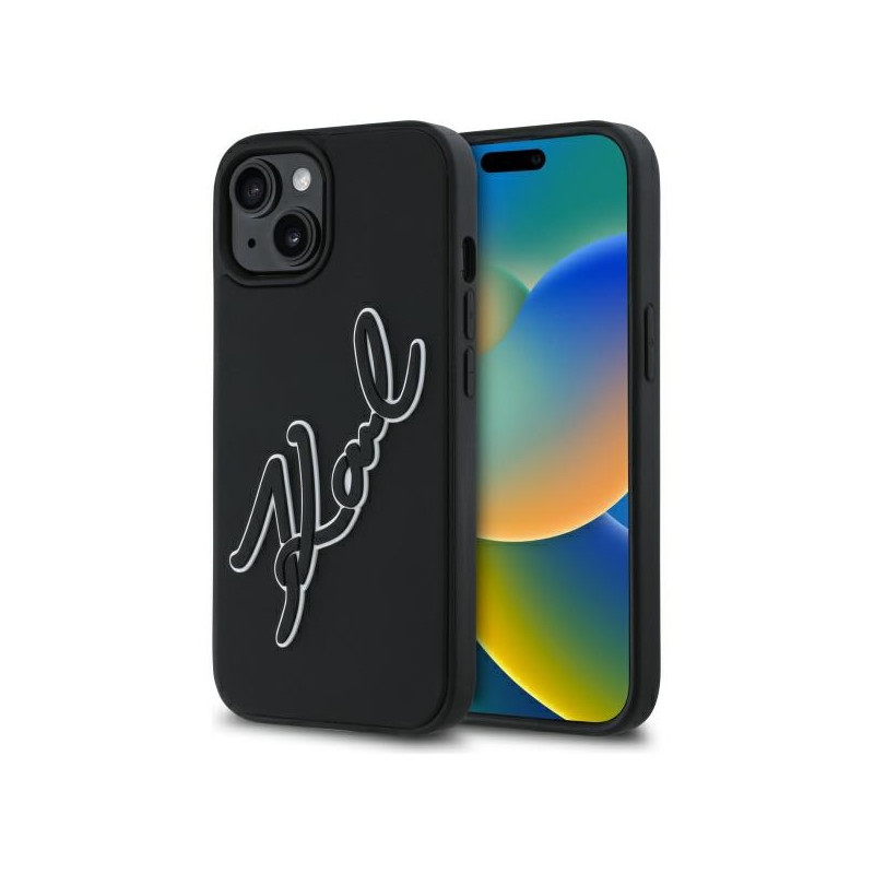 Karl Lagerfeld 3D Rubber Signature iPhone 15 dėklas – juodas