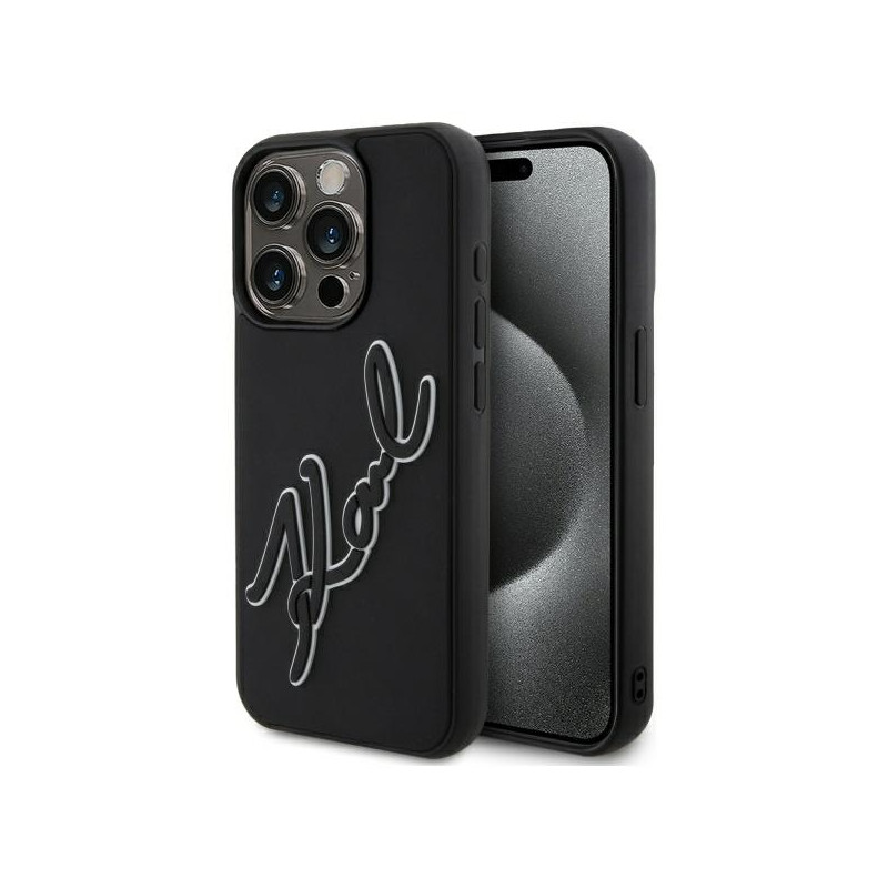 „Karl Lagerfeld“ 3D guminis „Signature“ dėklas, skirtas „iPhone 15 Pro Max“ – juodas