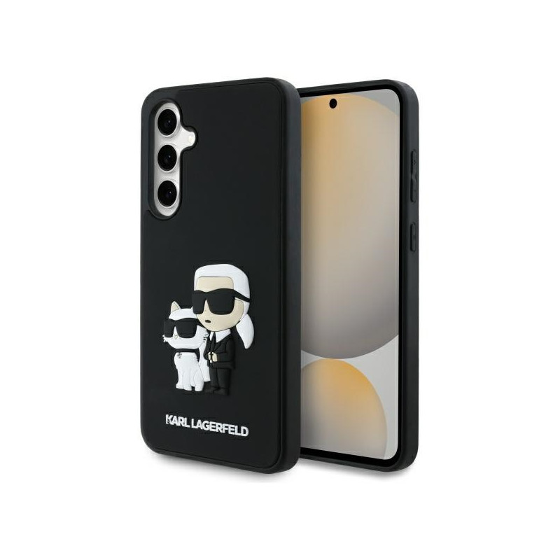 Karl Lagerfeld 3D guminis Karl&Choupette dėklas, skirtas Samsung Galaxy S24 FE - juodas