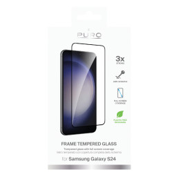 „Puro Frame“ grūdintas stiklas su juodu rėmeliu, skirtas „Samsung Galaxy S25 / S24“.