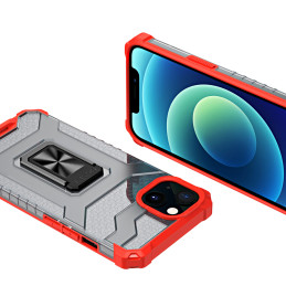 Crystal Ring Case šarvuotas hibridinis korpuso dangtelis + magnetinis laikiklis iPhone 13 raudonas