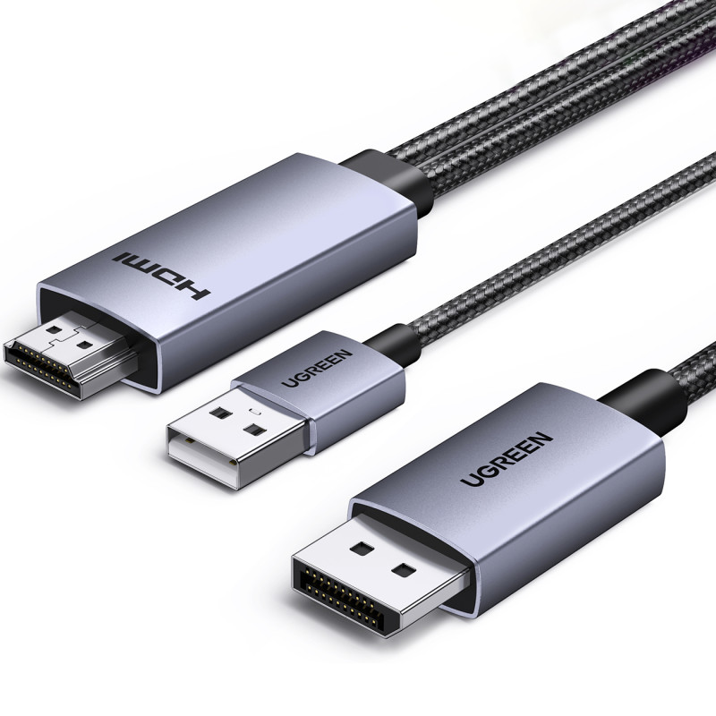 Ugreen HD169 HDMI į DisplayPort kryptinis kabelis, 4K@60Hz, 2m - pilkas