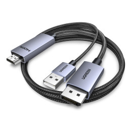 Ugreen HD169 HDMI į DisplayPort kryptinis kabelis, 4K@60Hz, 2m - pilkas