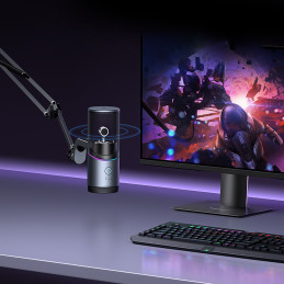 Ugreen CM769 stalinis mikrofonas su USB-A, RGB LED - sidabrinis