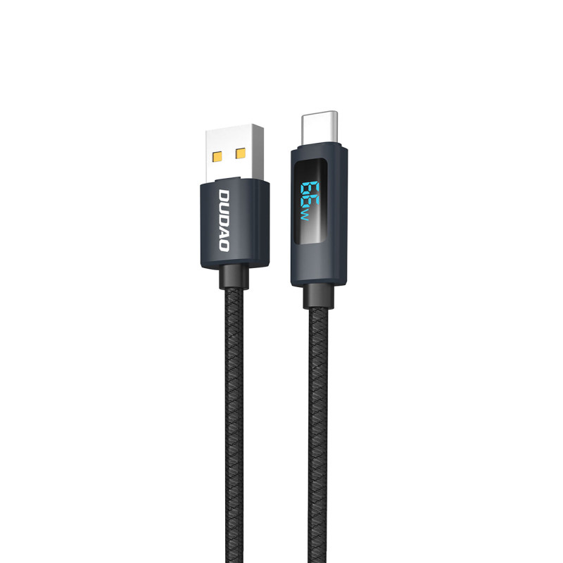 Dudao L7T USB-A - USB-C 66W laidas su LED ekranu 1 m - juodas