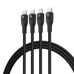 „Baseus Flash Series 3“ 3 viename laidas 100 W USB-C - USB-C+USB-C+Lightning 1,5 m + 3 x 0,25 m - juodas