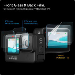 „Spigen Glass.tR Slim“ grūdinto stiklo ir plėvelės komplektas, skirtas „GoPro Hero 9 / 10 / 11 / 12“ kameroms - skaidrus