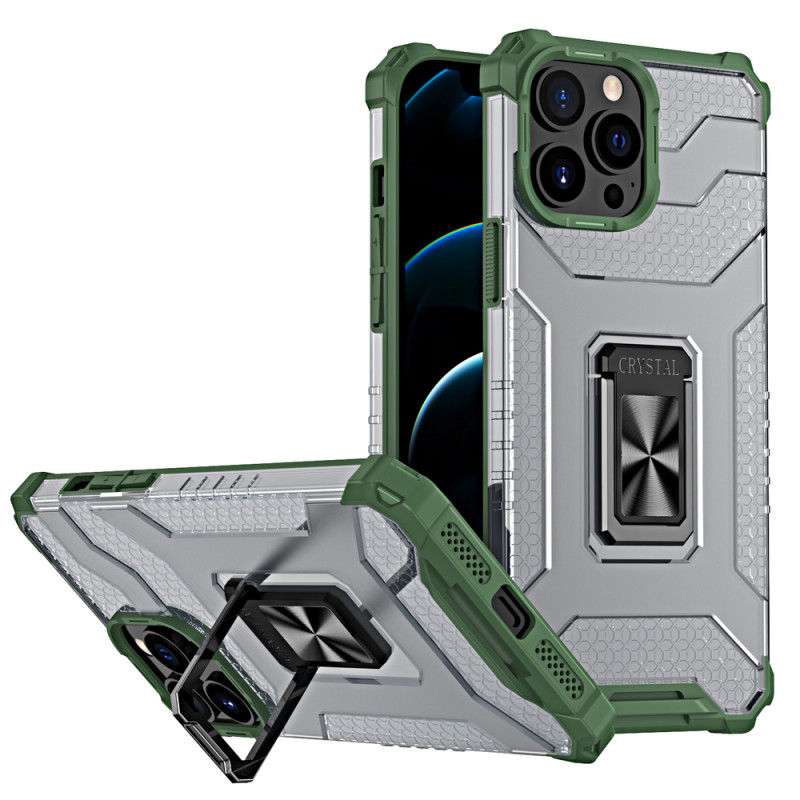 Crystal Ring Case šarvuotas hibridinis korpuso dangtelis + magnetinis laikiklis iPhone 13 Pro žalias