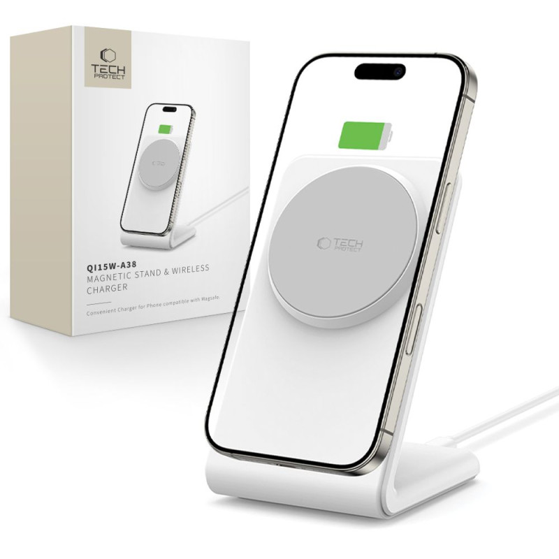 „Tech-Protect QI15W-A38 MagSafe“ belaidis įkroviklis – baltas