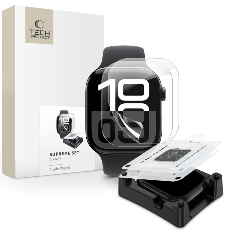 „Tech-Protect Supreme“ hidrogelio plėvelių rinkinys, 2 vnt., skirtas „Apple Watch 10“ (42 mm) – skaidrios