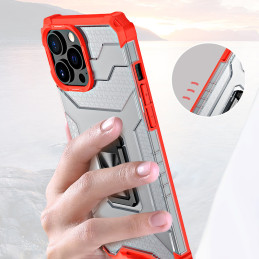 Crystal Ring Case šarvuotas hibridinis korpuso dangtelis + magnetinis laikiklis iPhone 13 Pro Max raudonas