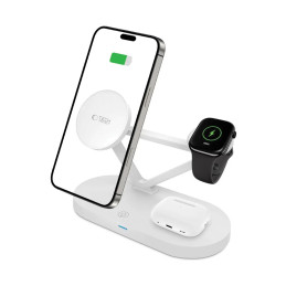 „Tech-Protect QI15W-A41“ 3in1 belaidis įkroviklis su „MagSafe“ funkcija, skirtas „Apple“ įrenginiams – baltas