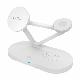 „Tech-Protect QI15W-A41“ 3in1 belaidis įkroviklis su „MagSafe“ funkcija, skirtas „Apple“ įrenginiams – baltas