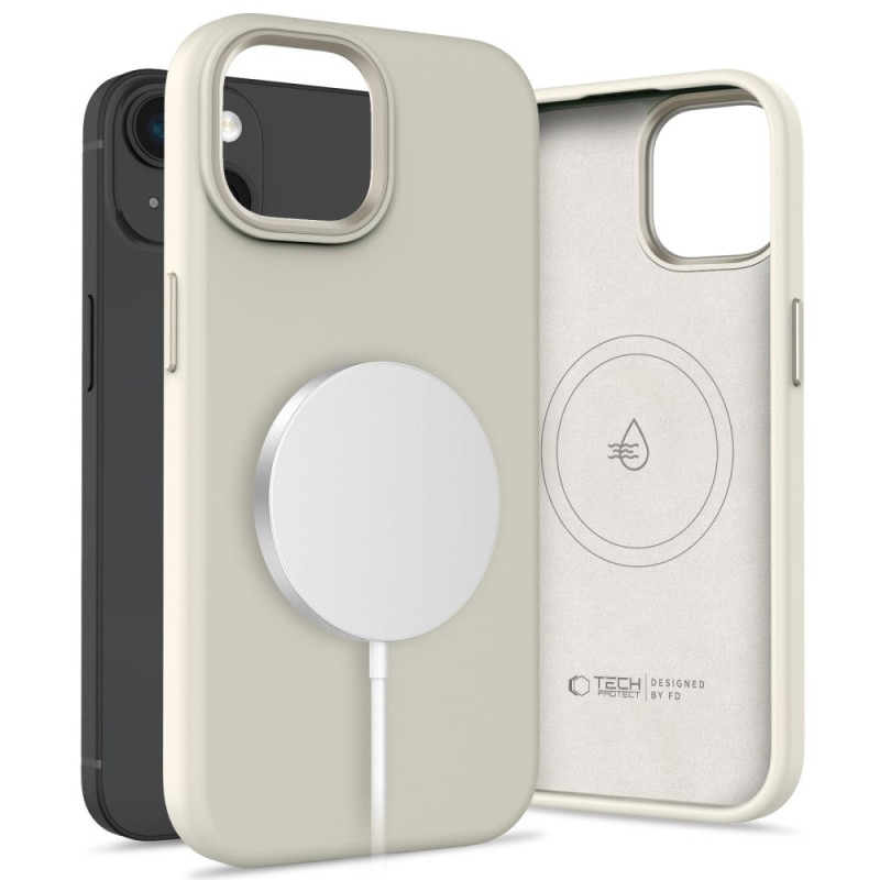 „Tech-Protect“ silikoninis „PUZ MagSafe“ dėklas „iPhone 15“ – smėlio spalvos