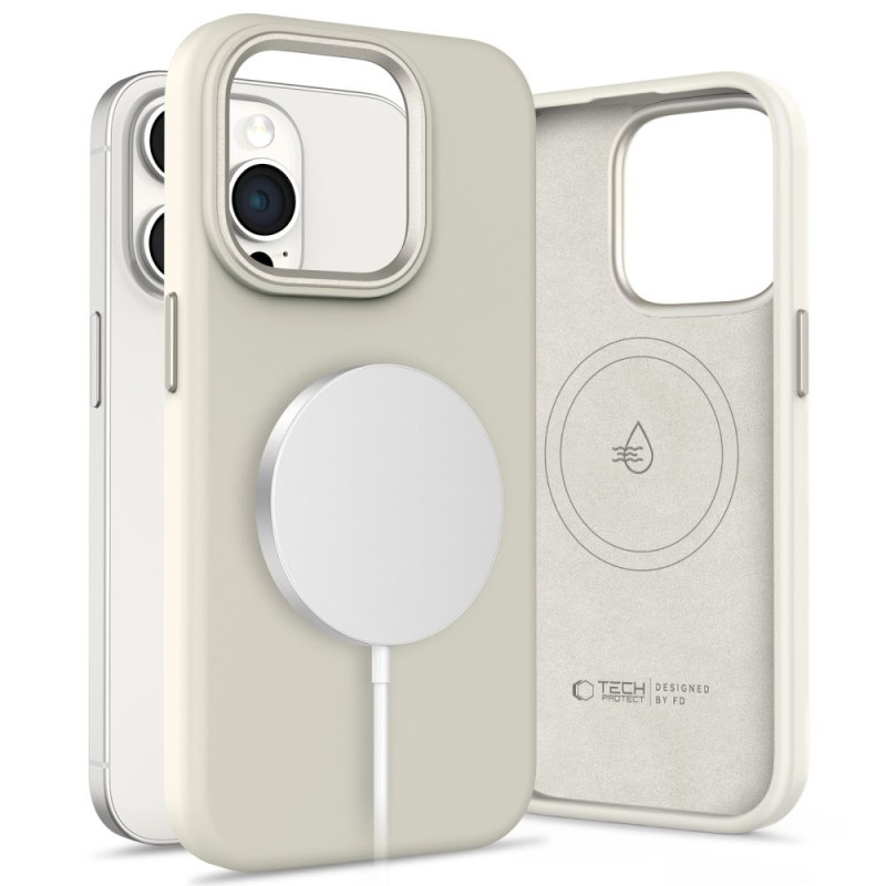 „Tech-Protect“ silikoninis PU dėklas „MagSafe“, skirtas „iPhone 15 Pro“ – smėlio spalvos