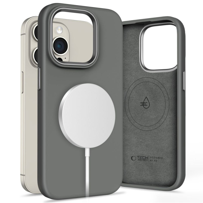 „Tech-Protect“ silikoninis „PUZ MagSafe iPhone 15 Pro Max“ dėklas – pilkas