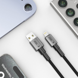 „Tech-Protect UltraBoost DNA“ USB-A / „Lightning“ laidas 15 W / 2,4 A, 100 cm – pilkas