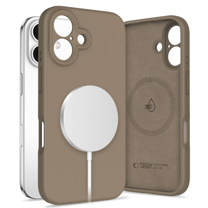 „Tech-Protect“ skysto silikono „MagSafe iPhone 16“ dėklas – rudas