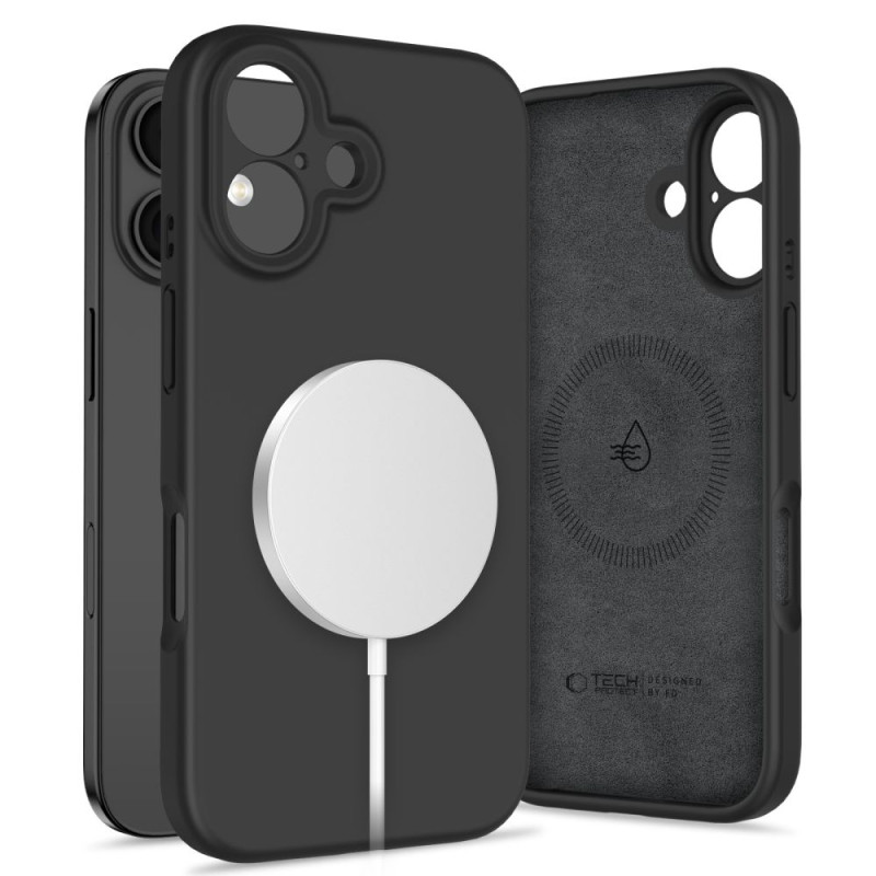 „Tech-Protect“ skysto silikono „MagSafe iPhone 16“ dėklas – juodas