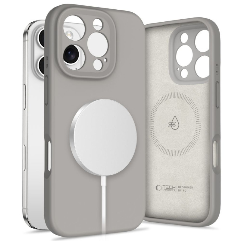 „Tech-Protect“ skysto silikono „MagSafe iPhone 16 Pro“ dėklas – pilkas