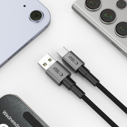 „Tech-Protect Ultraboost DNA“ USB-A / USB-C laidas 15 W / 3 A, 300 cm – pilkas
