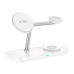 „Tech-Protect QI15W-A45“ 3in1 belaidis įkroviklis su „MagSafe“ funkcija, skirtas „Apple“ įrenginiams – baltas
