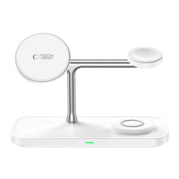 „Tech-Protect QI15W-A45“ 3in1 belaidis įkroviklis su „MagSafe“ funkcija, skirtas „Apple“ įrenginiams – baltas