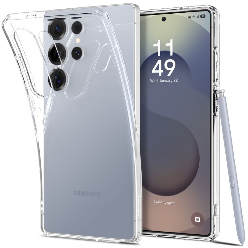 „Spigen“ skystųjų kristalų dėklas, skirtas „Samsung Galaxy S25 Ultra“ – skaidrus
