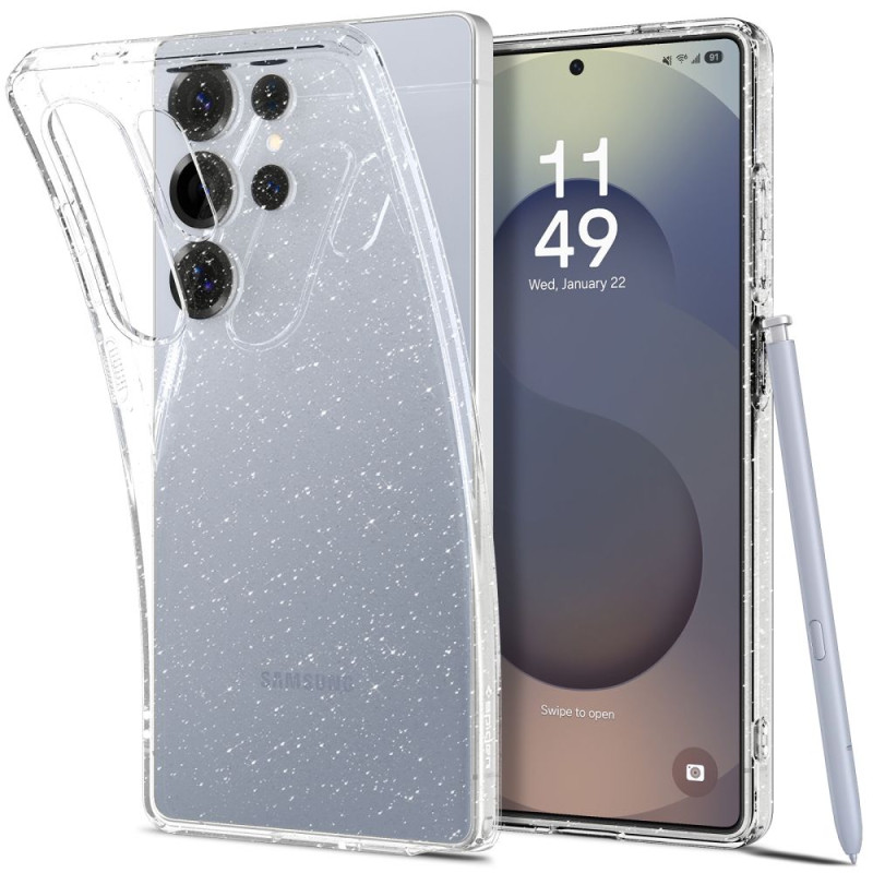 „Spigen“ skystųjų kristalų dėklas, skirtas „Samsung Galaxy S25 Ultra“ – skaidrus blizgučiais