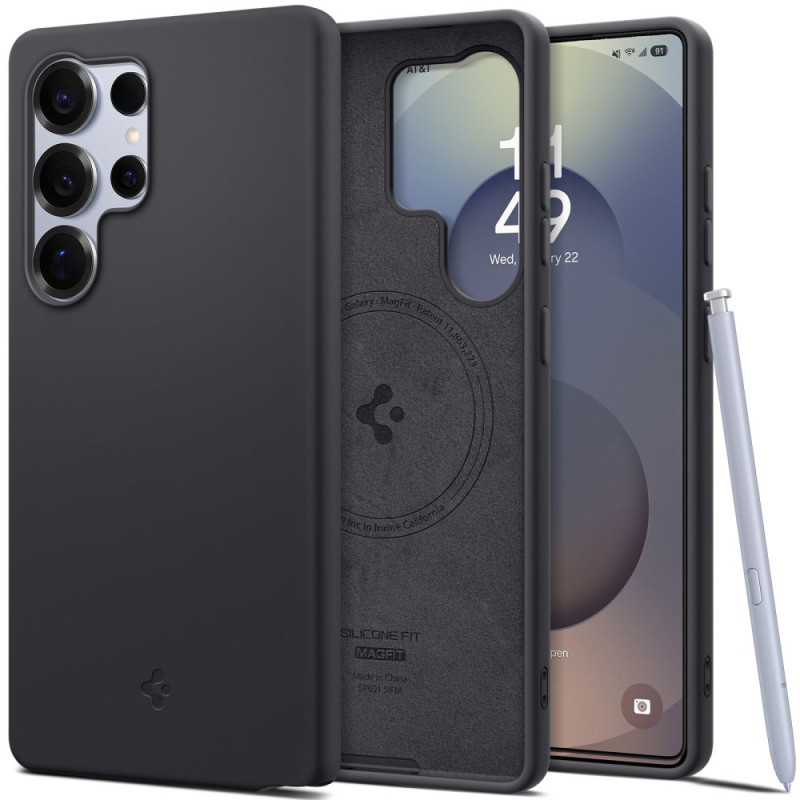 „Spigen“ silikoninis „Fit Mag“ dėklas, skirtas „Samsung Galaxy S25 Ultra“, juodas