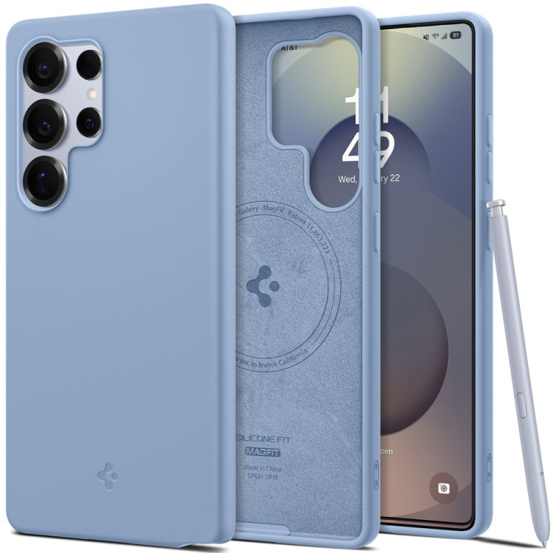 „Spigen“ silikoninis „Fit Mag“ dėklas, skirtas „Samsung Galaxy S25 Ultra“, mėlynas