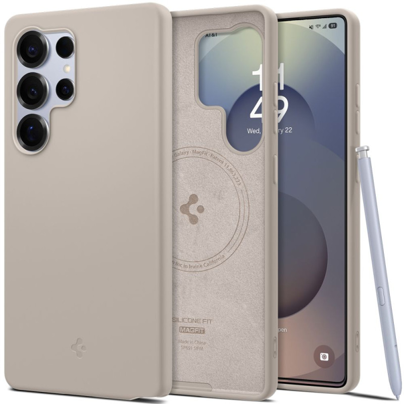 „Spigen Silicone Fit Mag“ dėklas, skirtas „Samsung Galaxy S25Ultra“ – titano spalvos