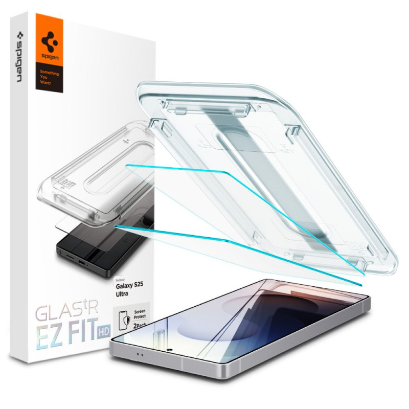 „Spigen Glas.tR EZ FIT“ 2 grūdinto stiklo pakuotė, skirta „Samsung Galaxy S25 Ultra“ – skaidri.